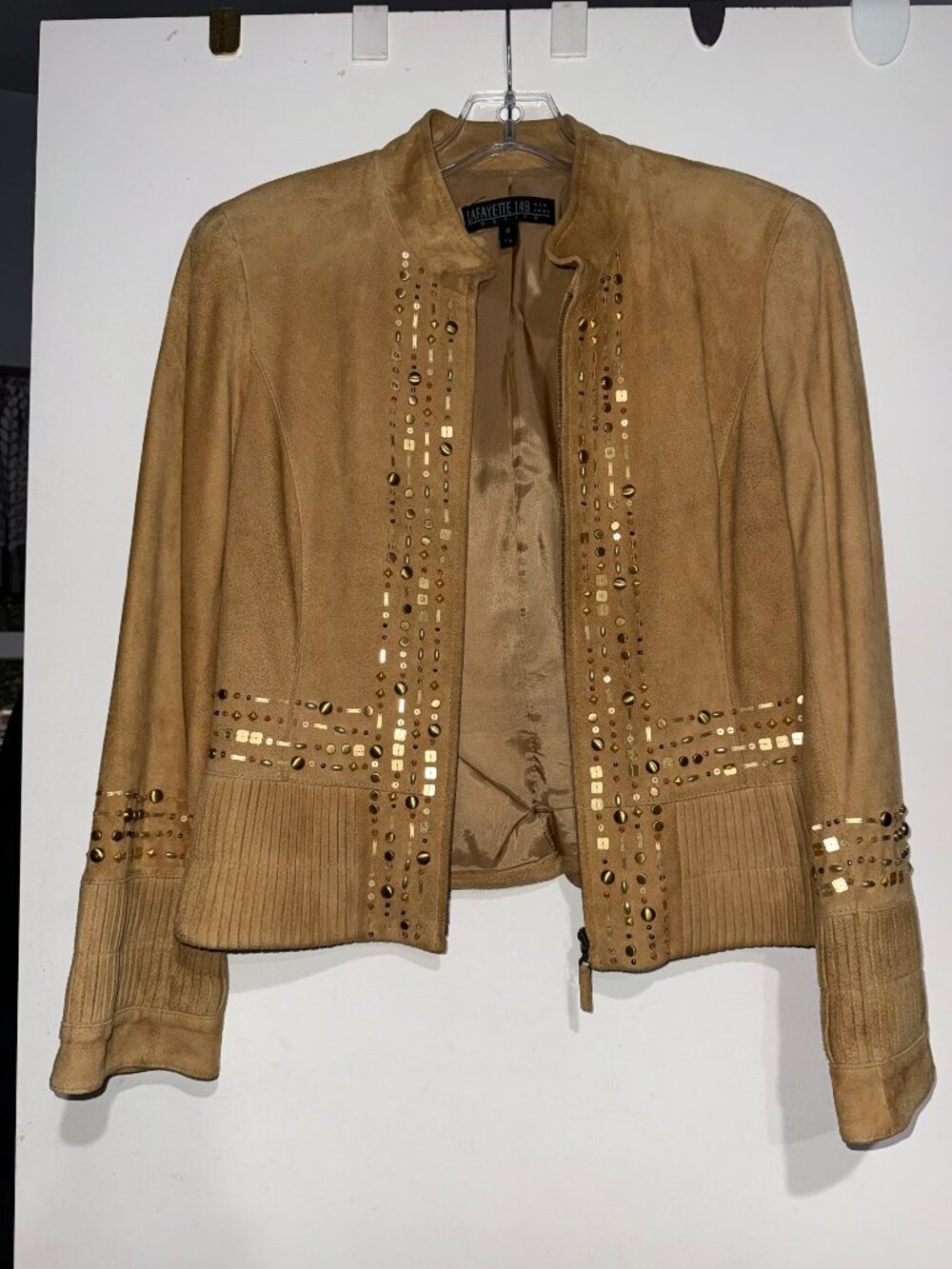 LAFAYETTE 148 -WOMENS CAMEL BEADED SUEDE JACKET- SIZE 4 PETITE